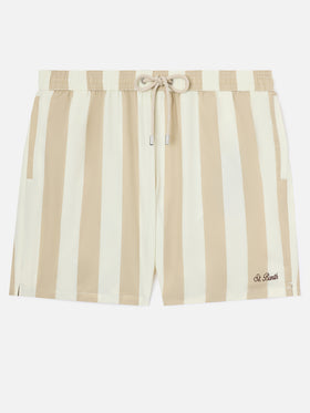 Syros swim shorts with white and beige striped print