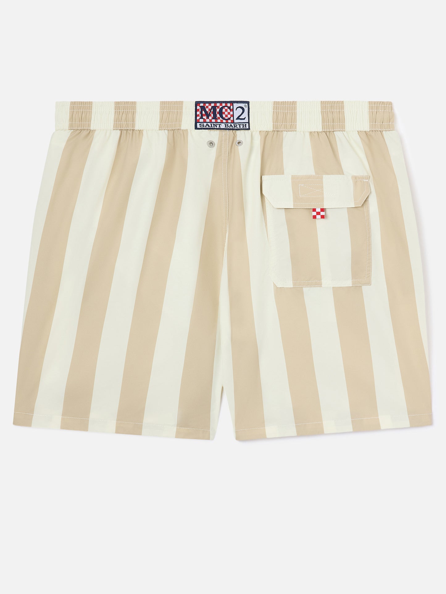 Syros swim shorts with white and beige striped print