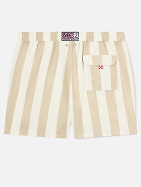 Syros swim shorts with white and beige striped print