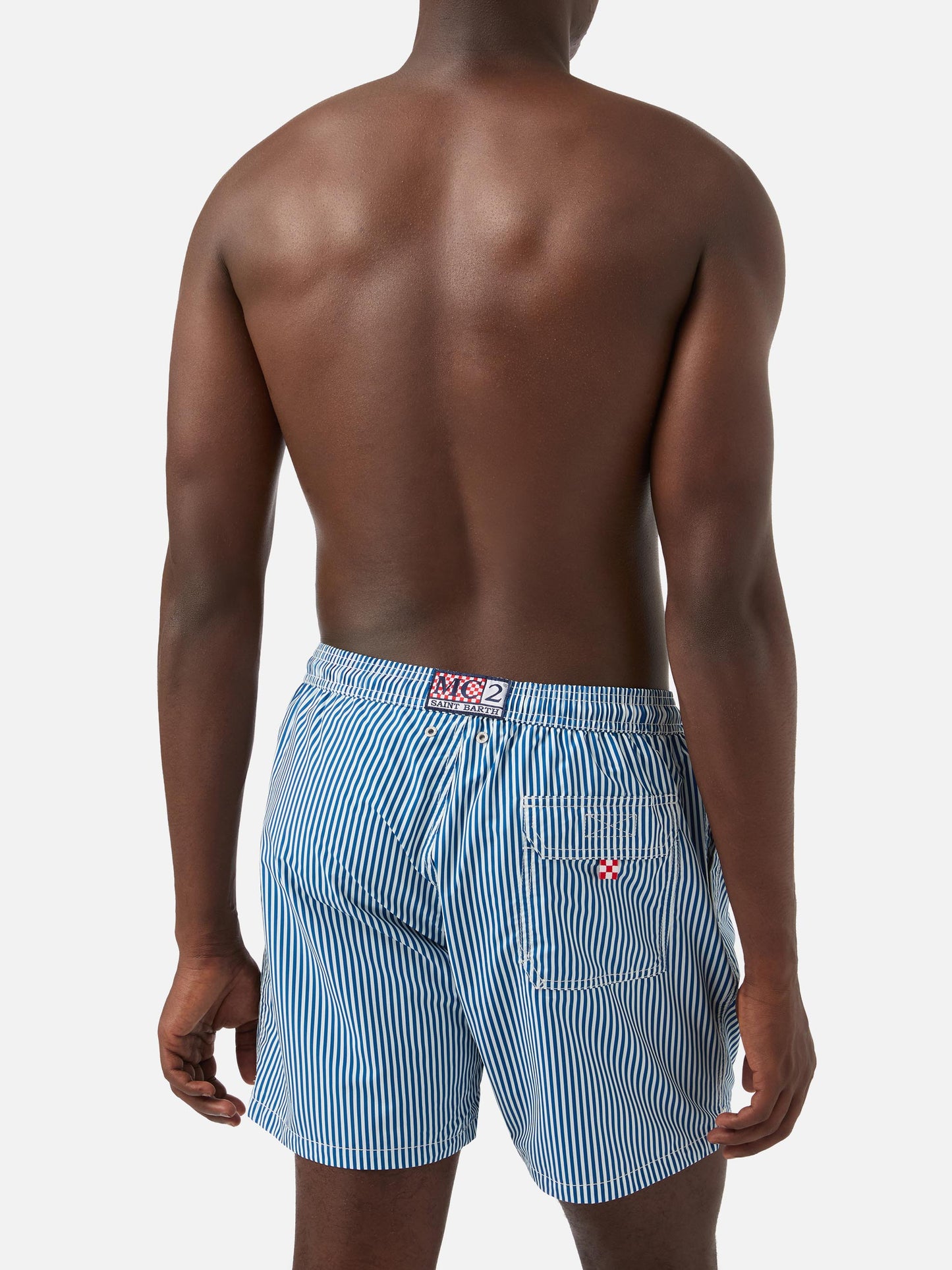 Syros swim shorts with white and blue striped pattern