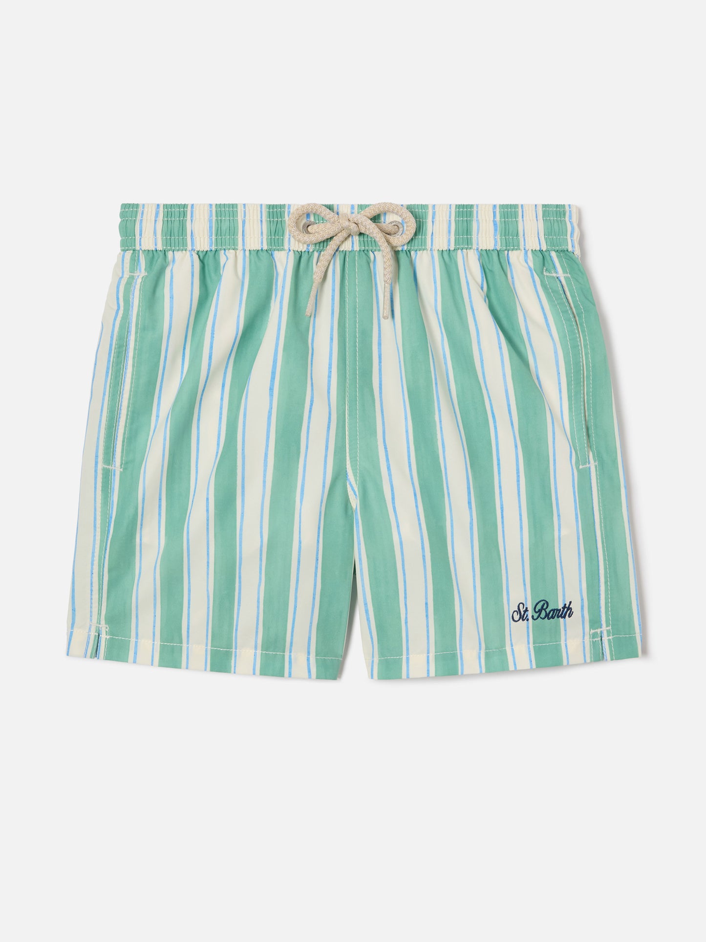 Costume Syros Jr a righe con ricamo St. Barth