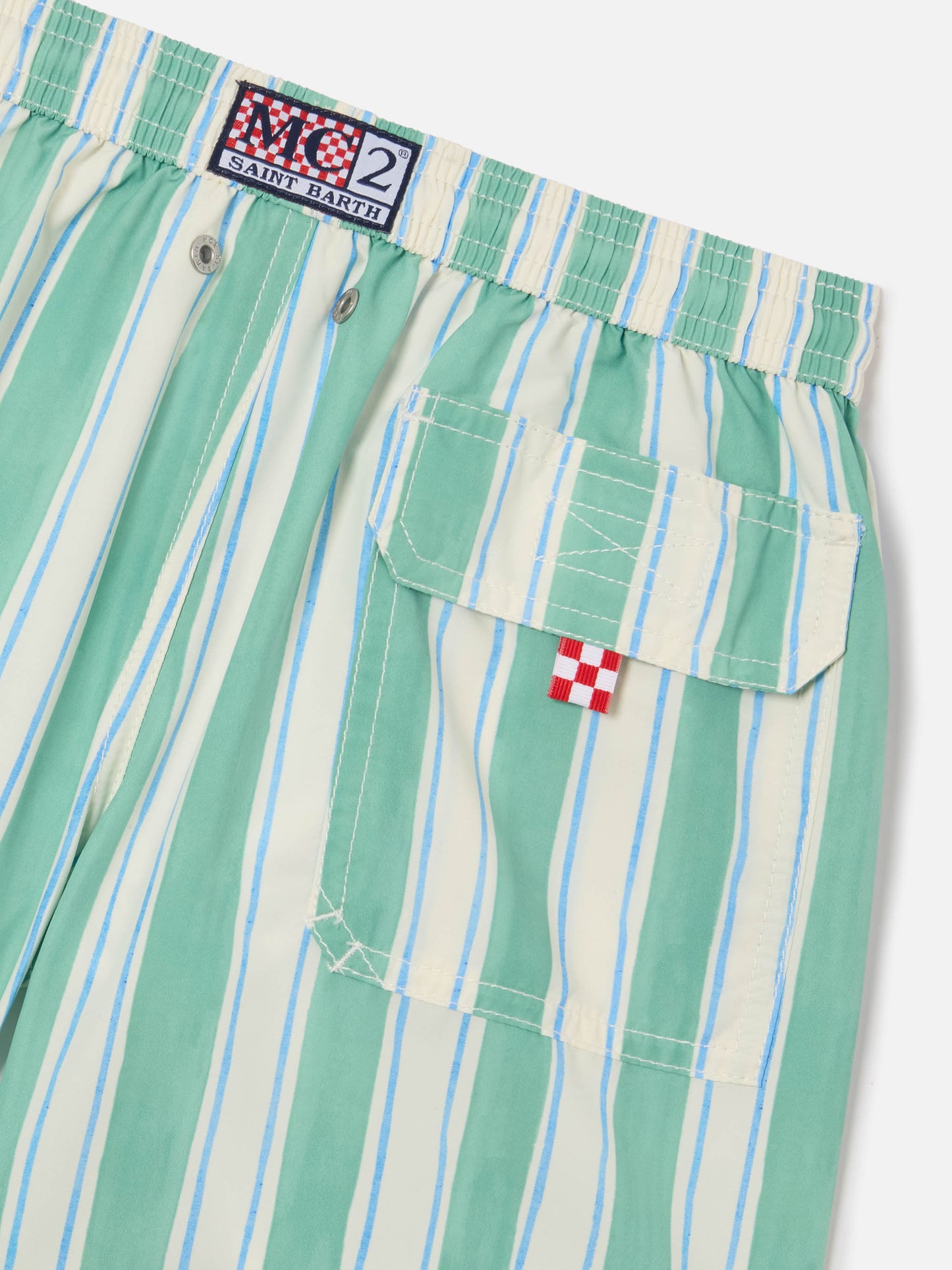 Costume Syros Jr a righe con ricamo St. Barth