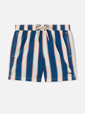 Short de bain Syros Jr à rayures avec broderie St. Barth 