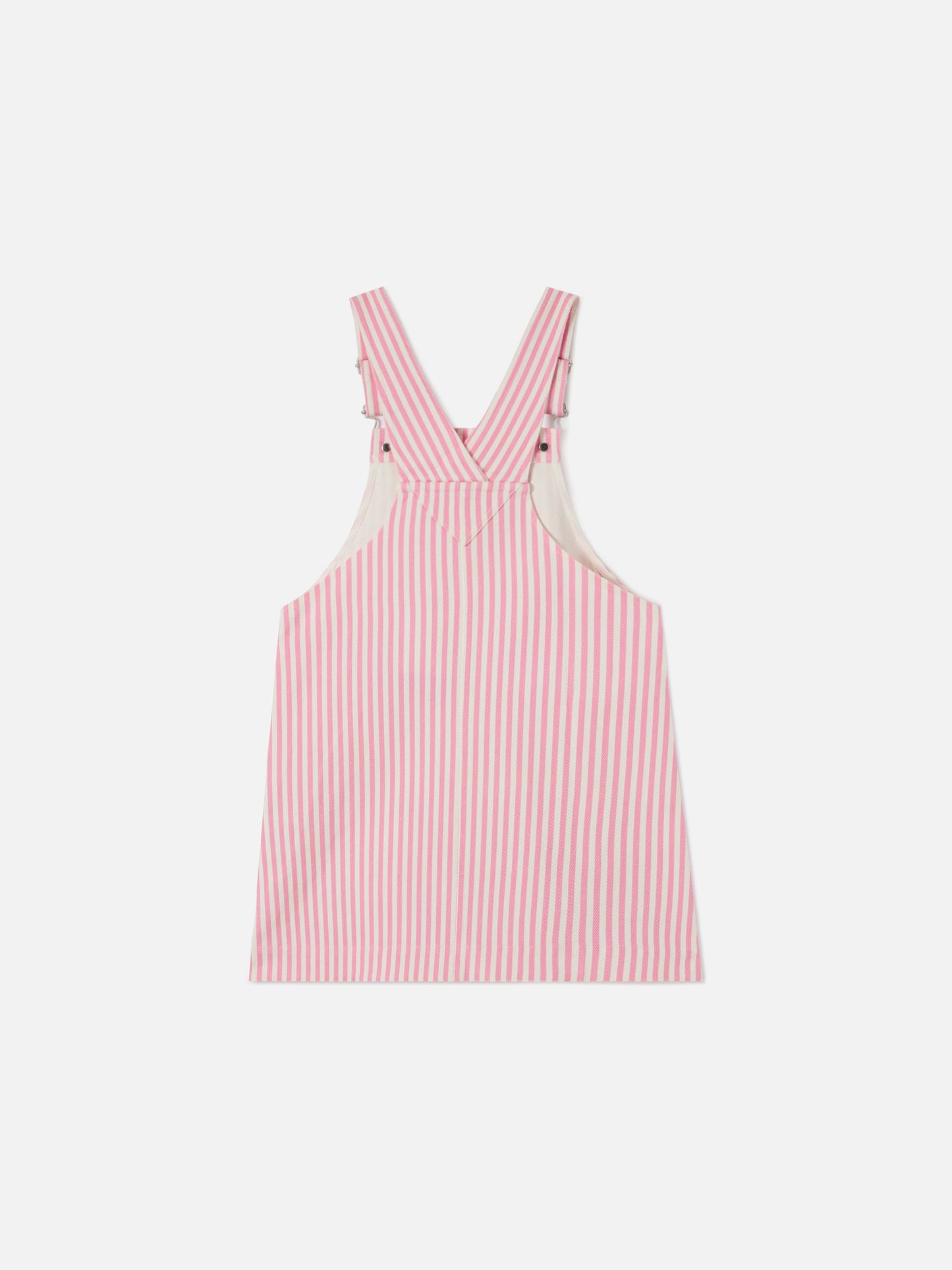 Pink striped denim pinafore dress Tecla Jr with embroidery