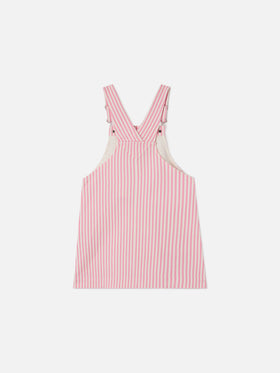 Pink striped denim pinafore dress Tecla Jr with embroidery