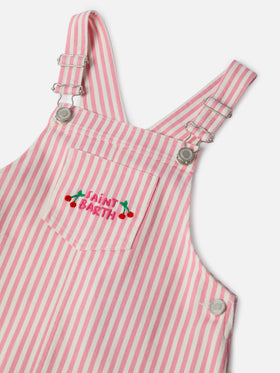 Pink striped denim pinafore dress Tecla Jr with embroidery
