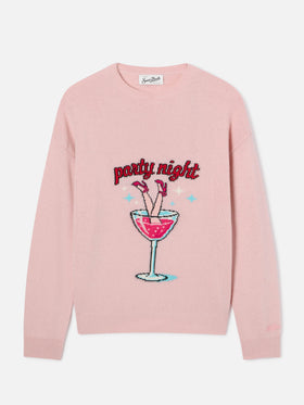 Jersey de cuello redondo Pink Tessa en mezcla de lana y cachemira con bordado Party Night 