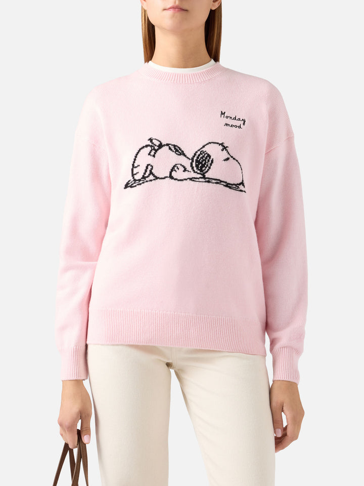 Jersey de cuello redondo Pink Tessa en mezcla de lana y cachemira con intarsia de Snoopy | Special edition 