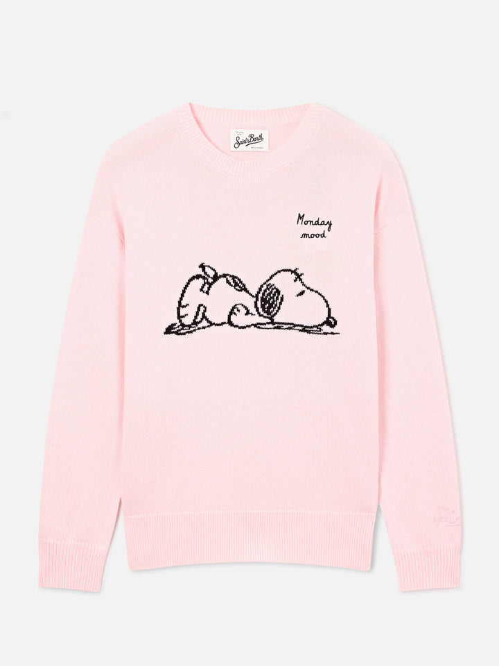 Jersey de cuello redondo Pink Tessa en mezcla de lana y cachemira con intarsia de Snoopy | Special edition 