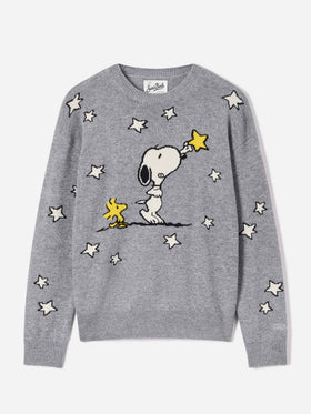 Punto de cuello redondo Grey Tessa en mezcla de lana y cachemira con intarsia de Snoopy | Special edition 