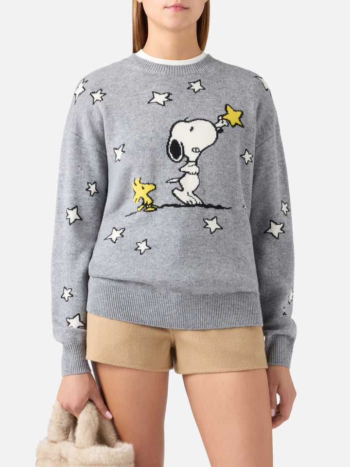 Punto de cuello redondo Grey Tessa en mezcla de lana y cachemira con intarsia de Snoopy | Special edition 