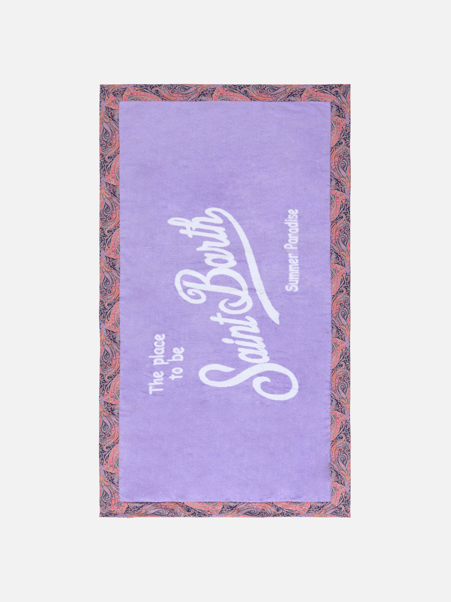 Telo mare lilla con cornice paisley | Made with Liberty fabric