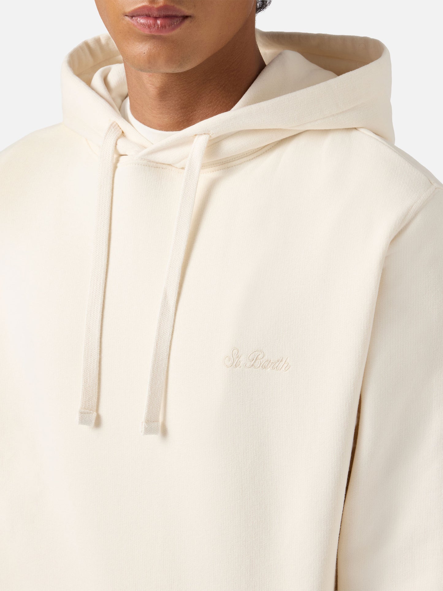 Felpa Tribeca in cotone crema con cappuccio e ricamo St. Barth