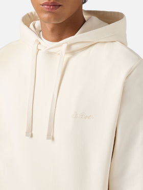 Felpa Tribeca in cotone crema con cappuccio e ricamo St. Barth