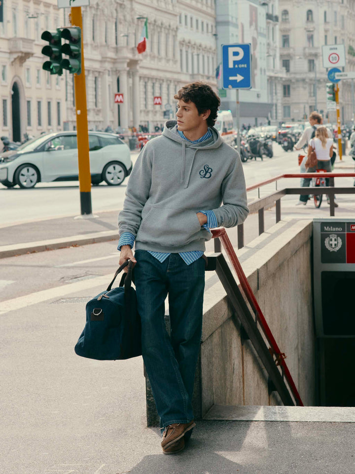 Felpa con cappuccio grigia in cotone Tribeca con monogramma SB Legacy
