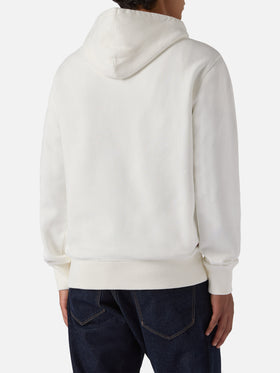 Tribeca Baumwoll-Hoodie in Weiß mit Yuppies-Flockdruck | YUPPIES SONDEREDITION