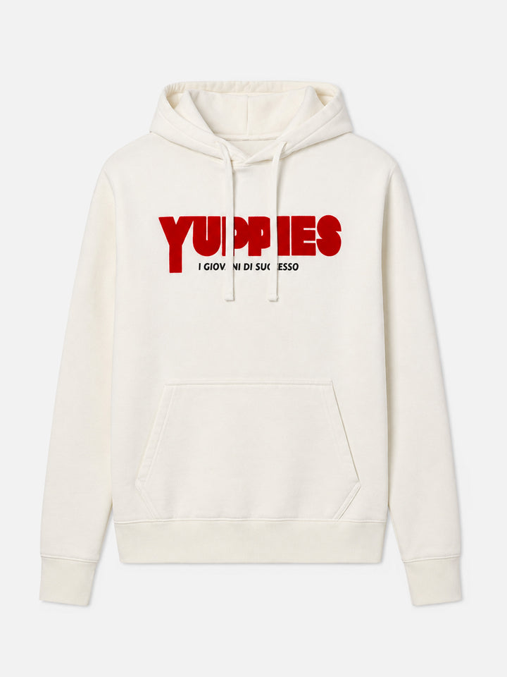 Sweat à capuche Tribeca en coton blanc avec imprimé flock Yuppies | YUPPIES SPECIAL EDITION 