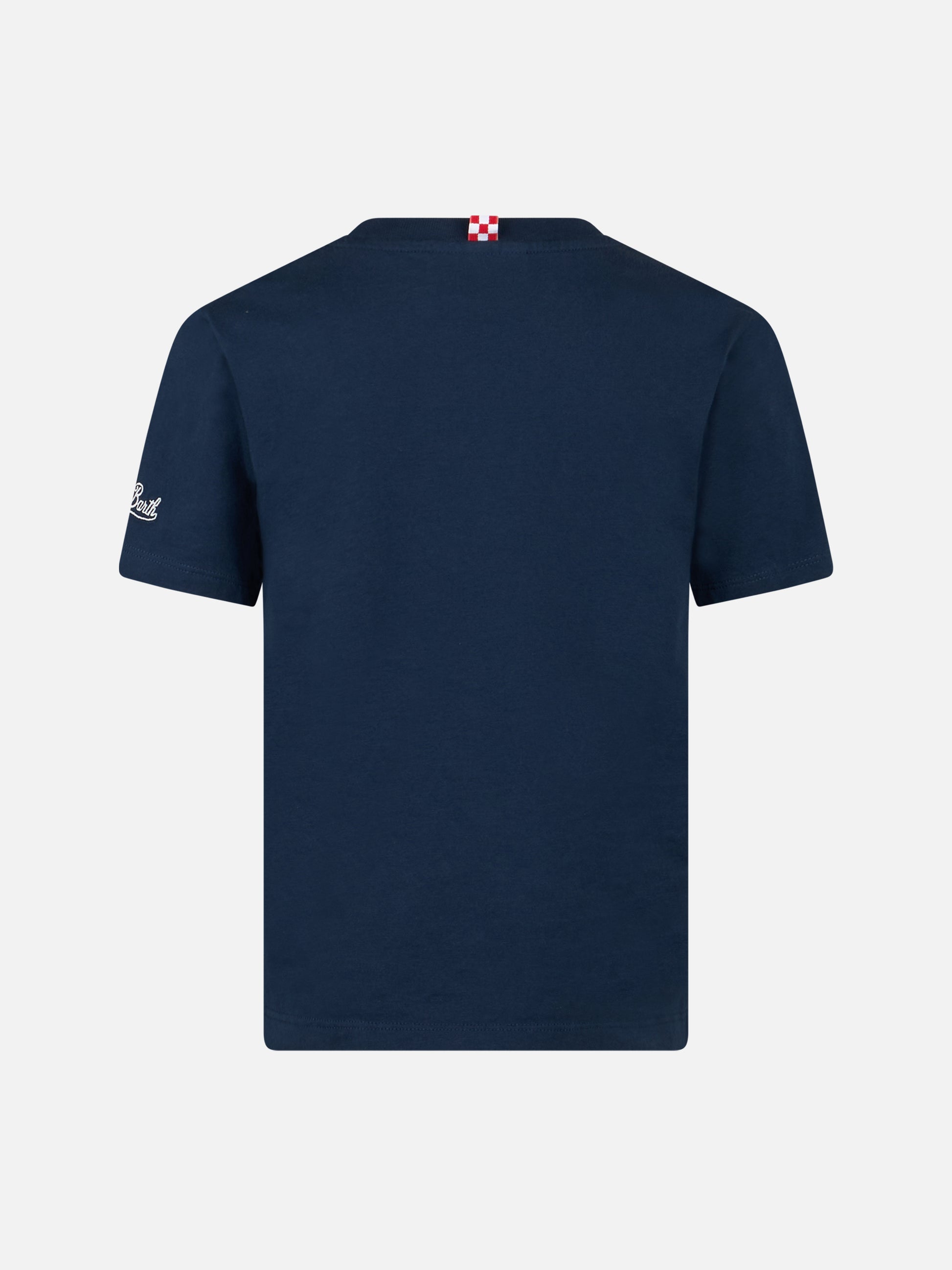 Boy cotton t-shirt with Smurf print and St. Barth Surfer embroidery | THE SMURF SPECIAL EDITION - MC2 Saint Barth