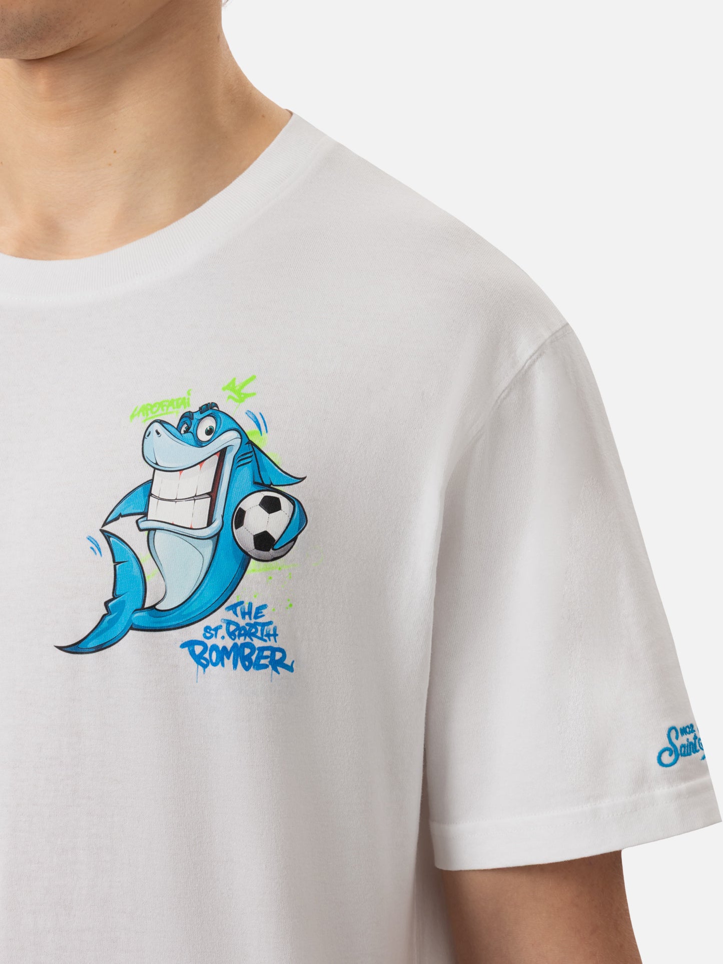 Cotton T-shirt with Cryptopuppets Shark bomber print | CRYPTOPUPPETS SPECIAL EDITION - MC2 Saint Barth