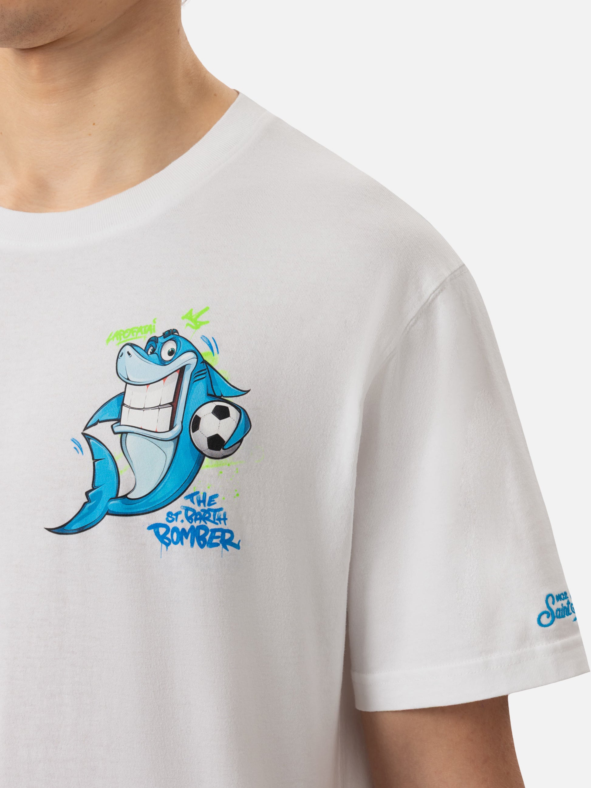 Cotton T-shirt with Cryptopuppets Shark bomber print | CRYPTOPUPPETS SPECIAL EDITION - MC2 Saint Barth