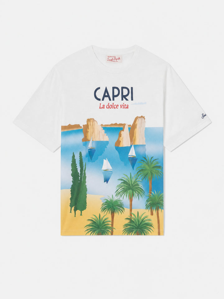 Light blue T-shirt with Capri postcard print