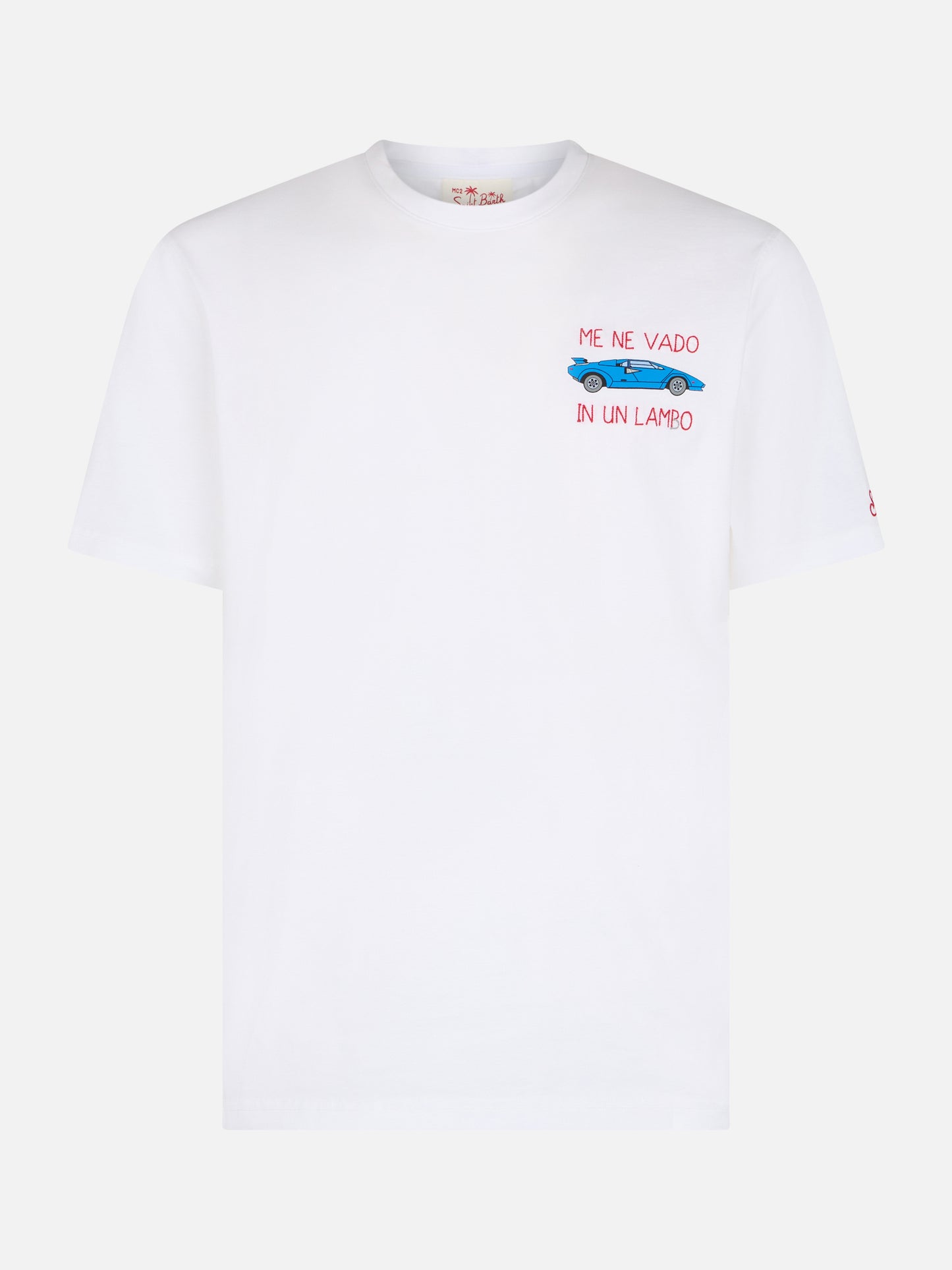 Man cotton t-shirt with Me ne vado in un lambo embroidery and car placed print - MC2 Saint Barth