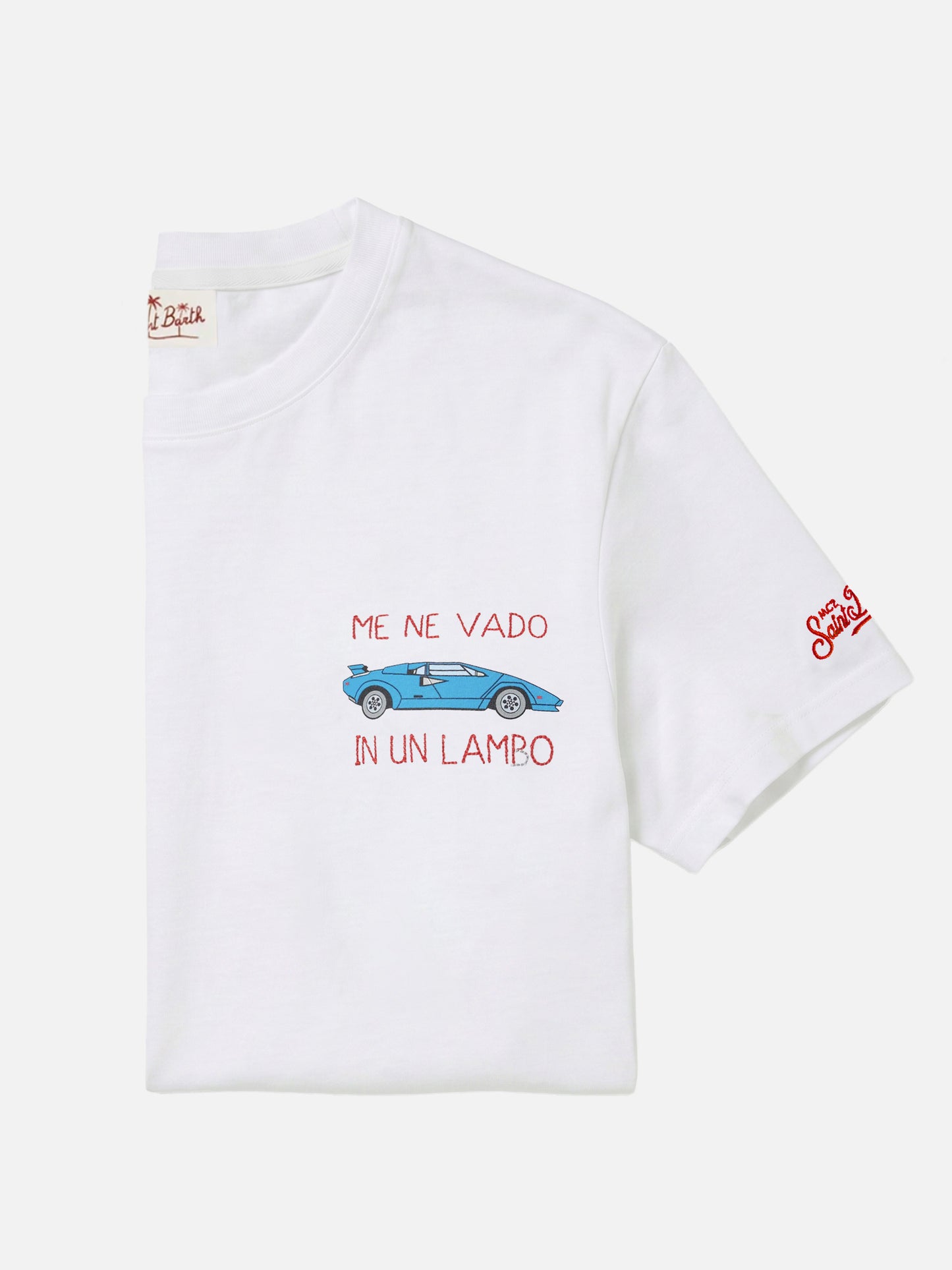 Camiseta In un lambo con bordado y estampado de coche en blanco 