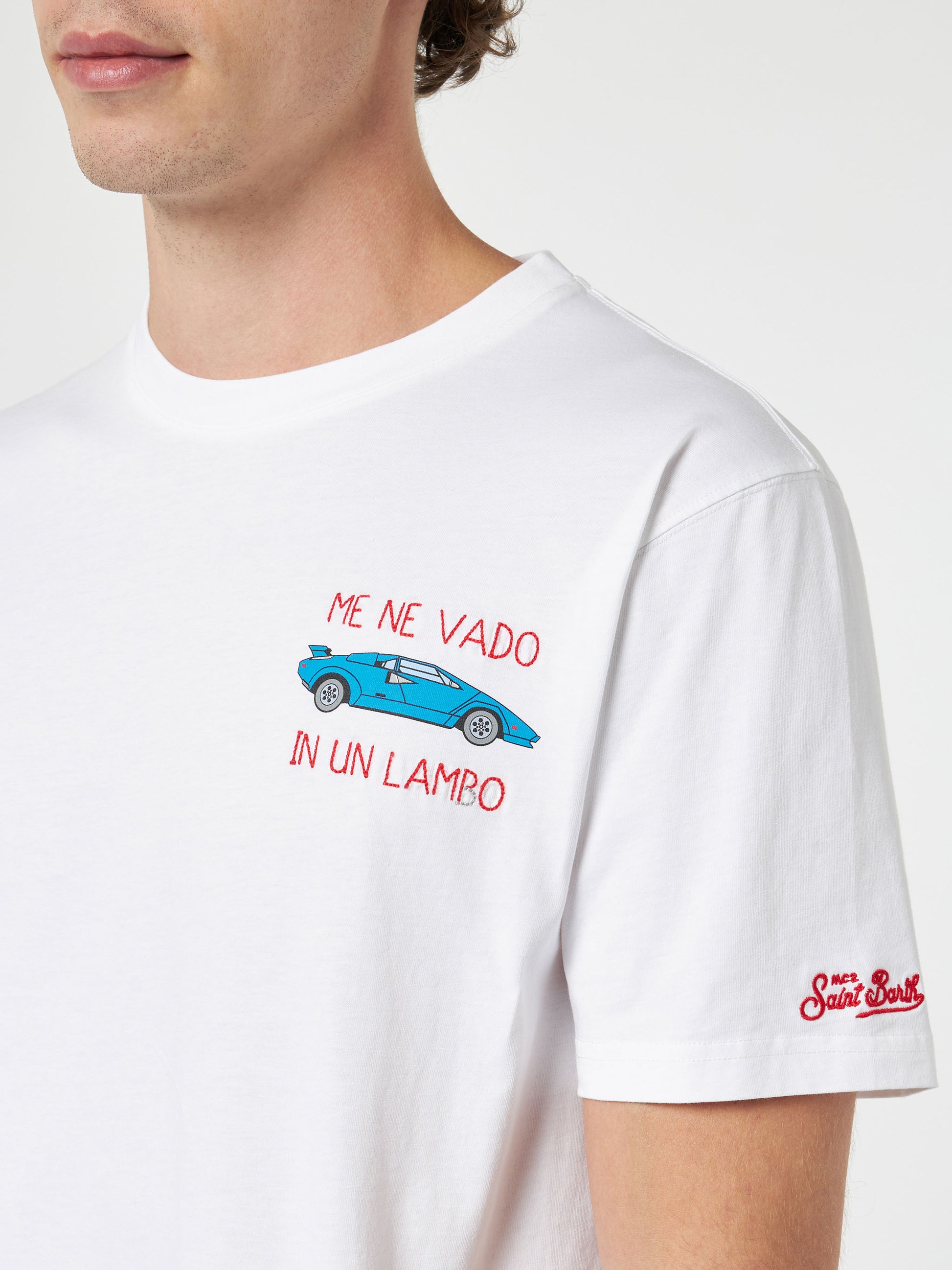 Man cotton t-shirt with Me ne vado in un lambo embroidery and car placed print - MC2 Saint Barth