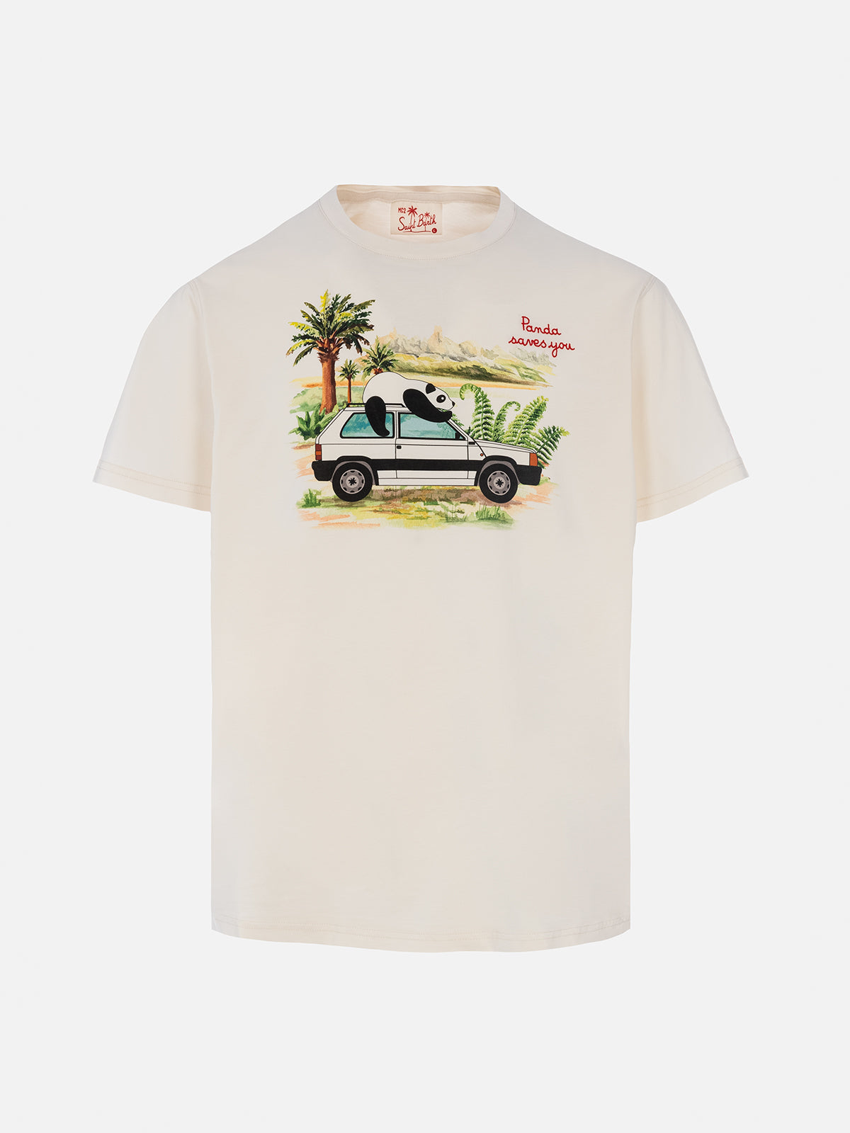 Man cotton t-shirt with panda on Panda print and embroidery | FIAT PANDA SPECIAL EDITION - MC2 Saint Barth