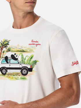 Man cotton t-shirt with panda on Panda print and embroidery | FIAT PANDA SPECIAL EDITION - MC2 Saint Barth