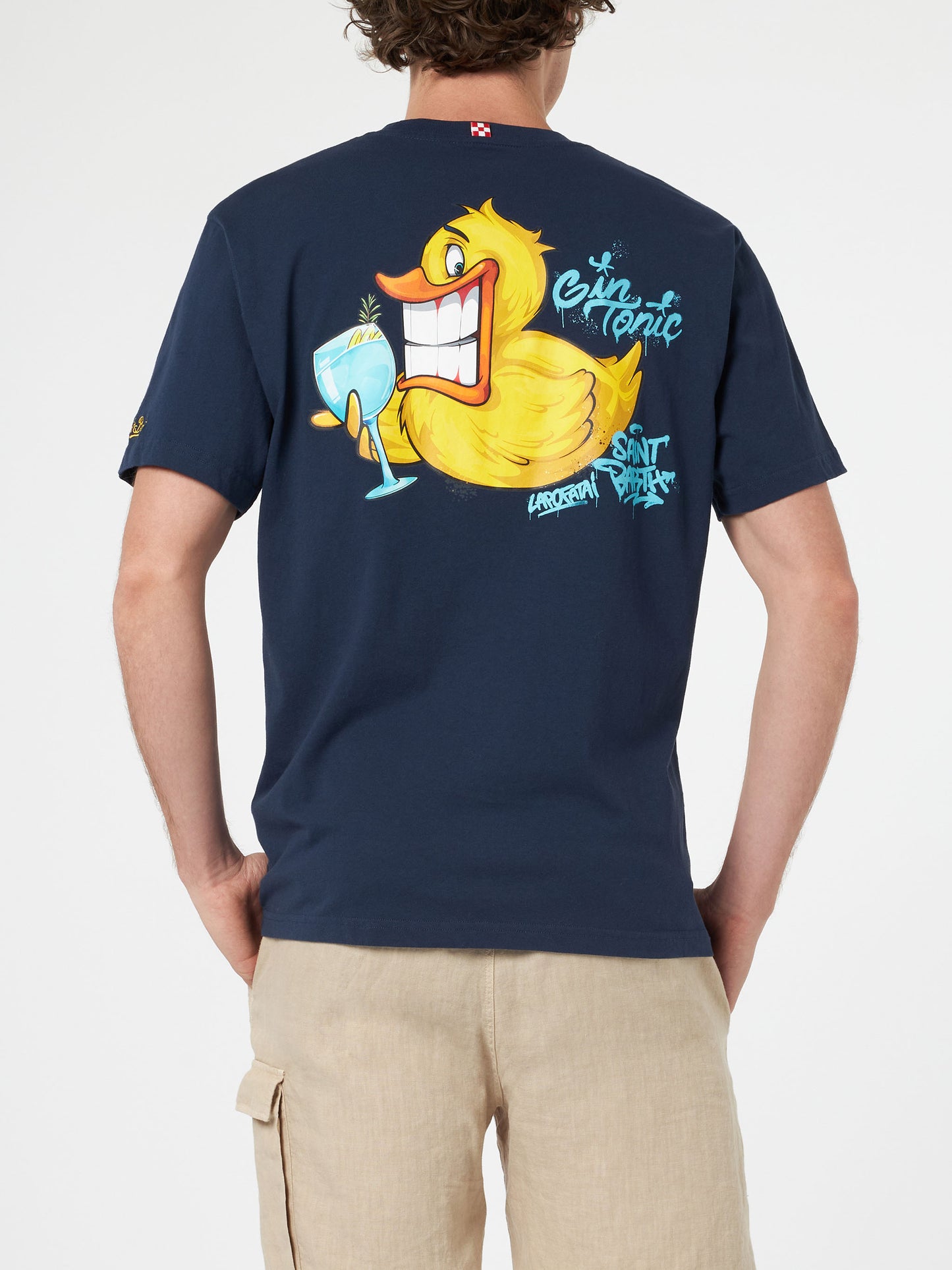 Man cotton t-shirt with Cryptopuppets Ducky Gin front and back placed print | CRYPTOPUPPETS SPECIAL EDITION - MC2 Saint Barth