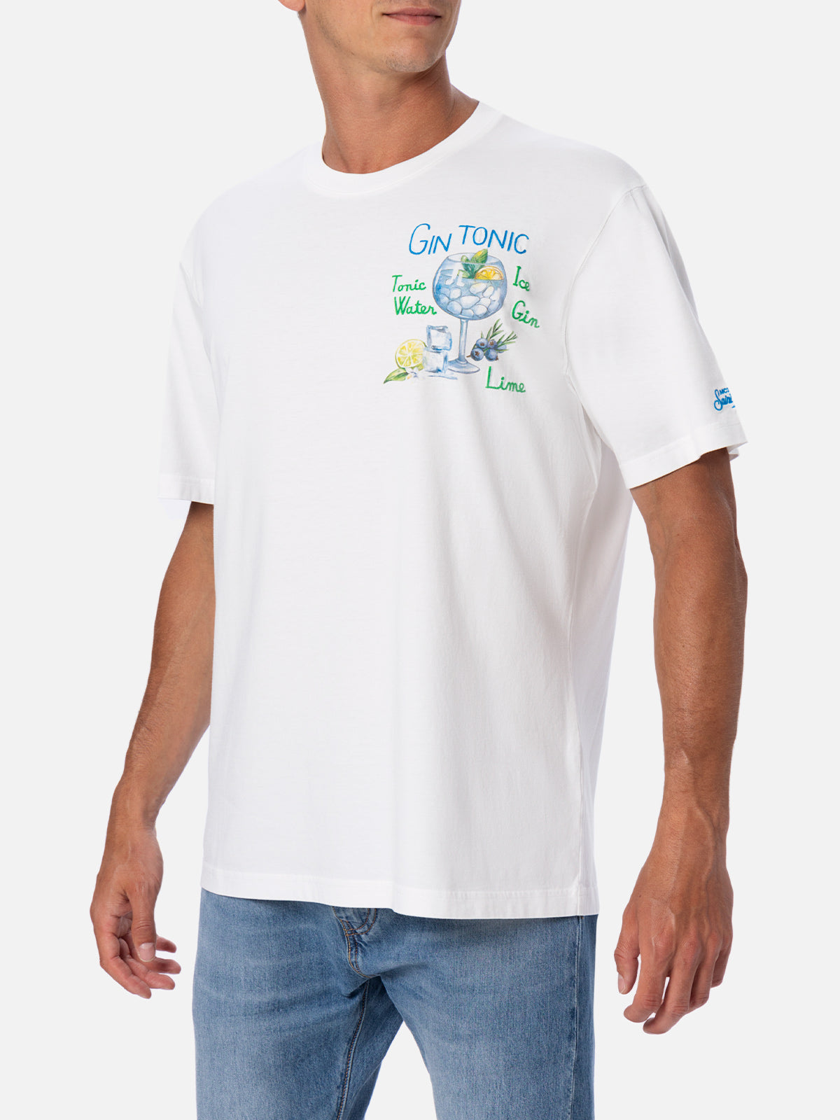 Man cotton t-shirt with gin tonic print and embroidery - MC2 Saint Barth