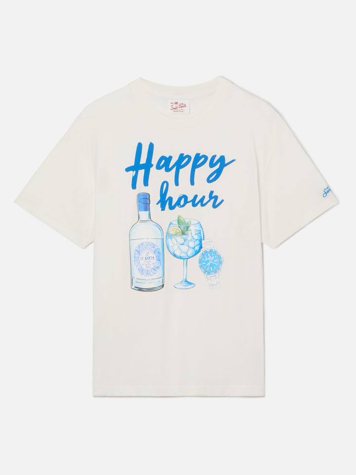 Happy Hour print t-shirt in beige