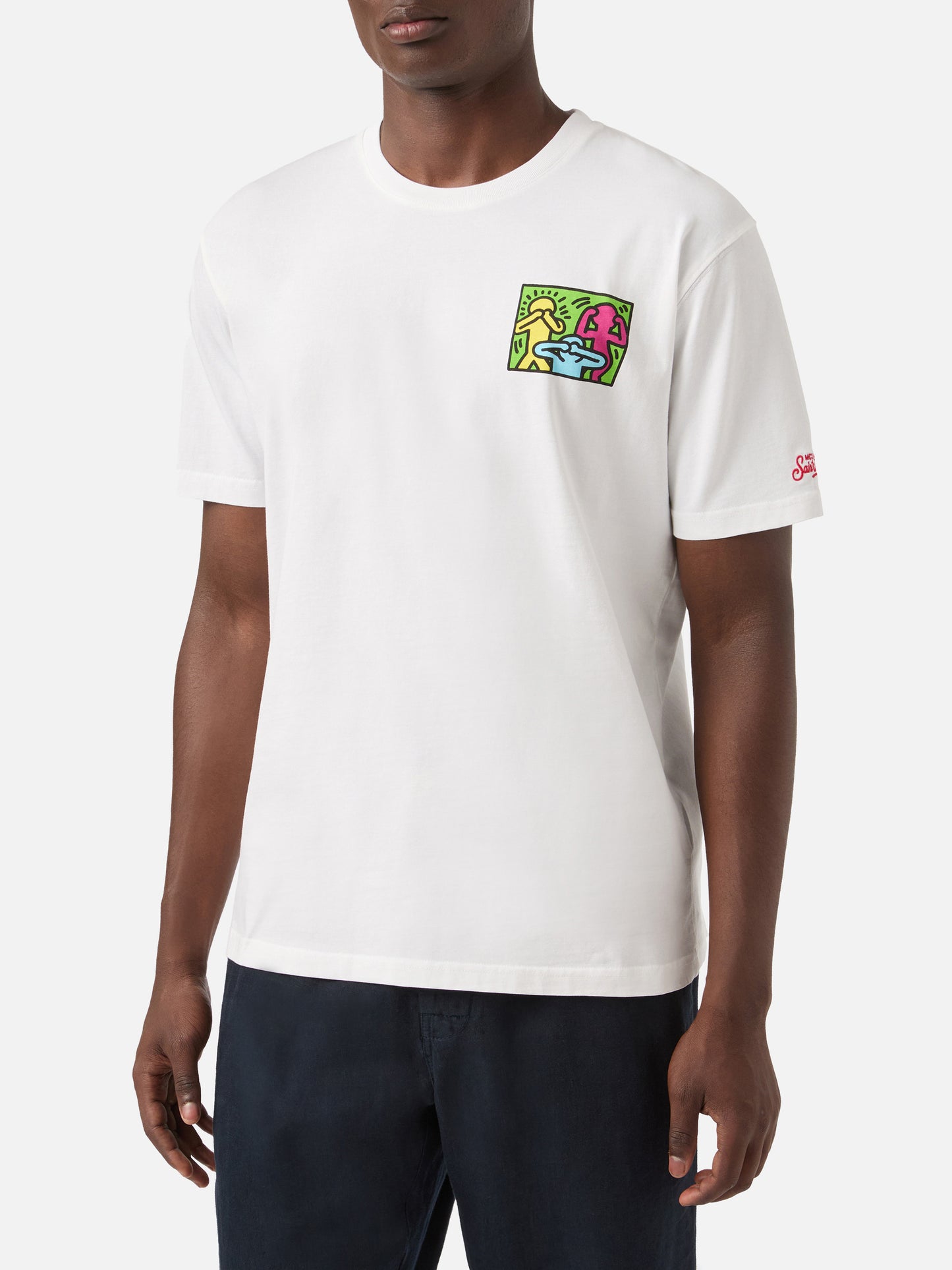 Baumwoll-T-Shirt für Herren mit Aufdruck im Keith-Haring-Design auf der Vorder- und Rückseite | KEITH HARING SONDERAUSGABE