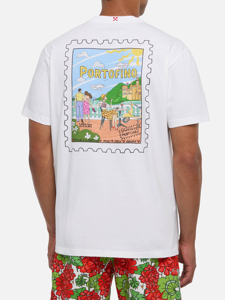 T-Shirt aus Baumwolle mit Portofino-Postkartenprint |ALESSANDRO ENRIQUEZ SPECIAL EDITION 