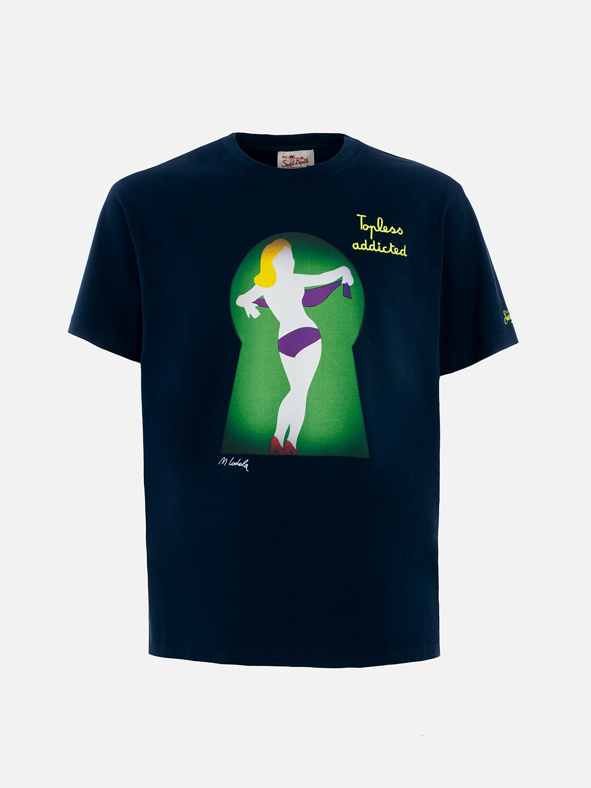 Man cotton t-shirt with Lodola placed print and embroidery | MARCO LODOLA SPECIAL EDITION - MC2 Saint Barth