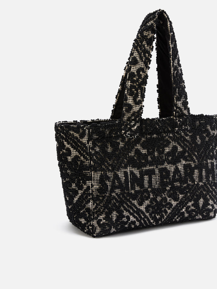 Bolso tote de algodón tufting negro 