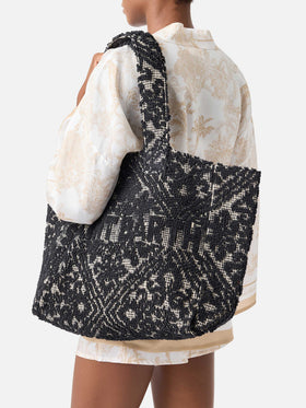 Cabas en coton tufté noir 