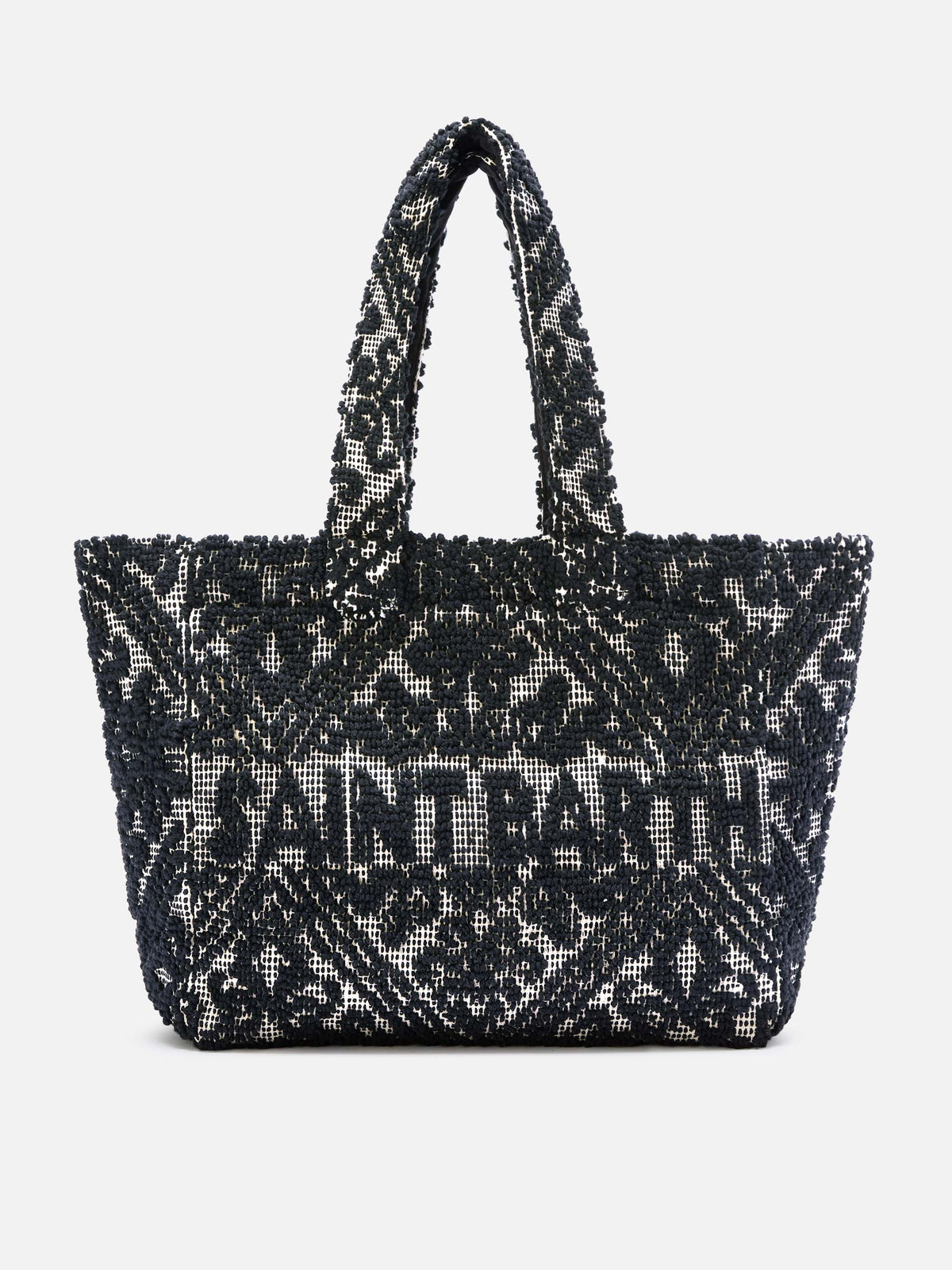 Cabas en coton tufté noir 
