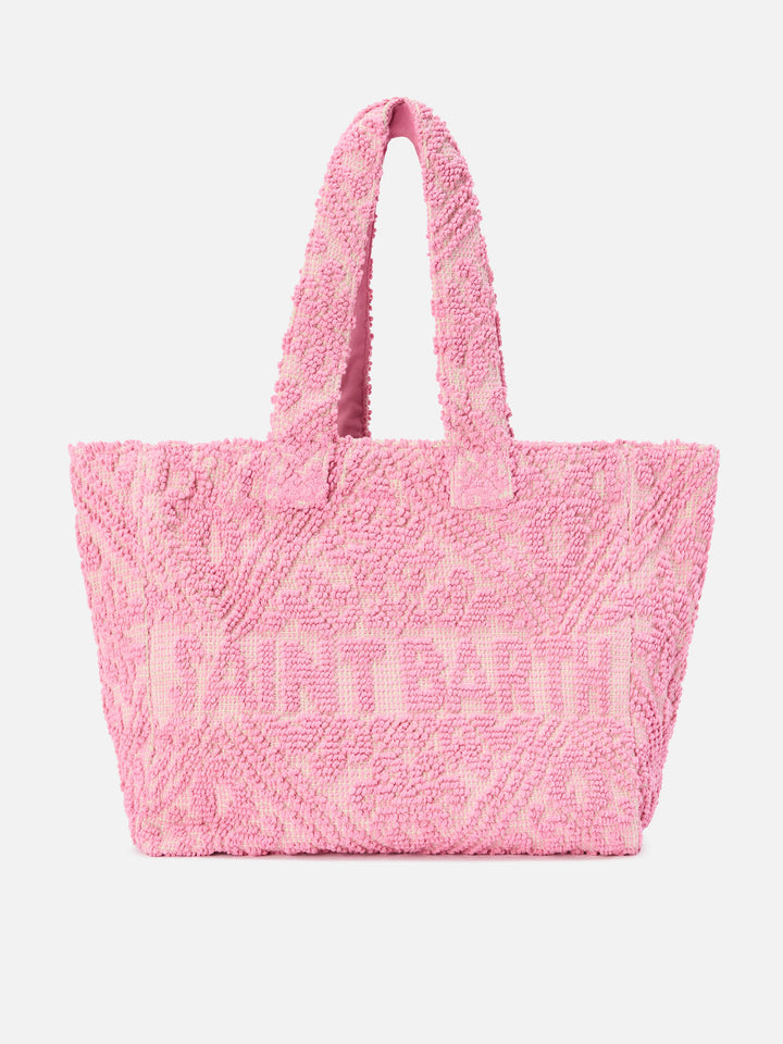 Cotton Tufting bag in pink with raised embroidery