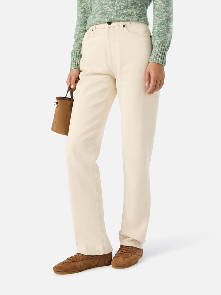 Pantalon June en denim de coton Off white avec broderie logo 
