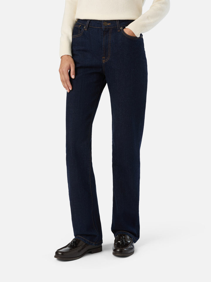 Pantaloni June blu in denim di cotone con ricamo monogramma SB
