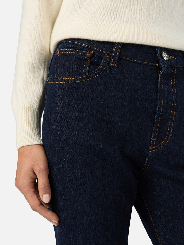 Pantaloni June blu in denim di cotone con ricamo monogramma SB
