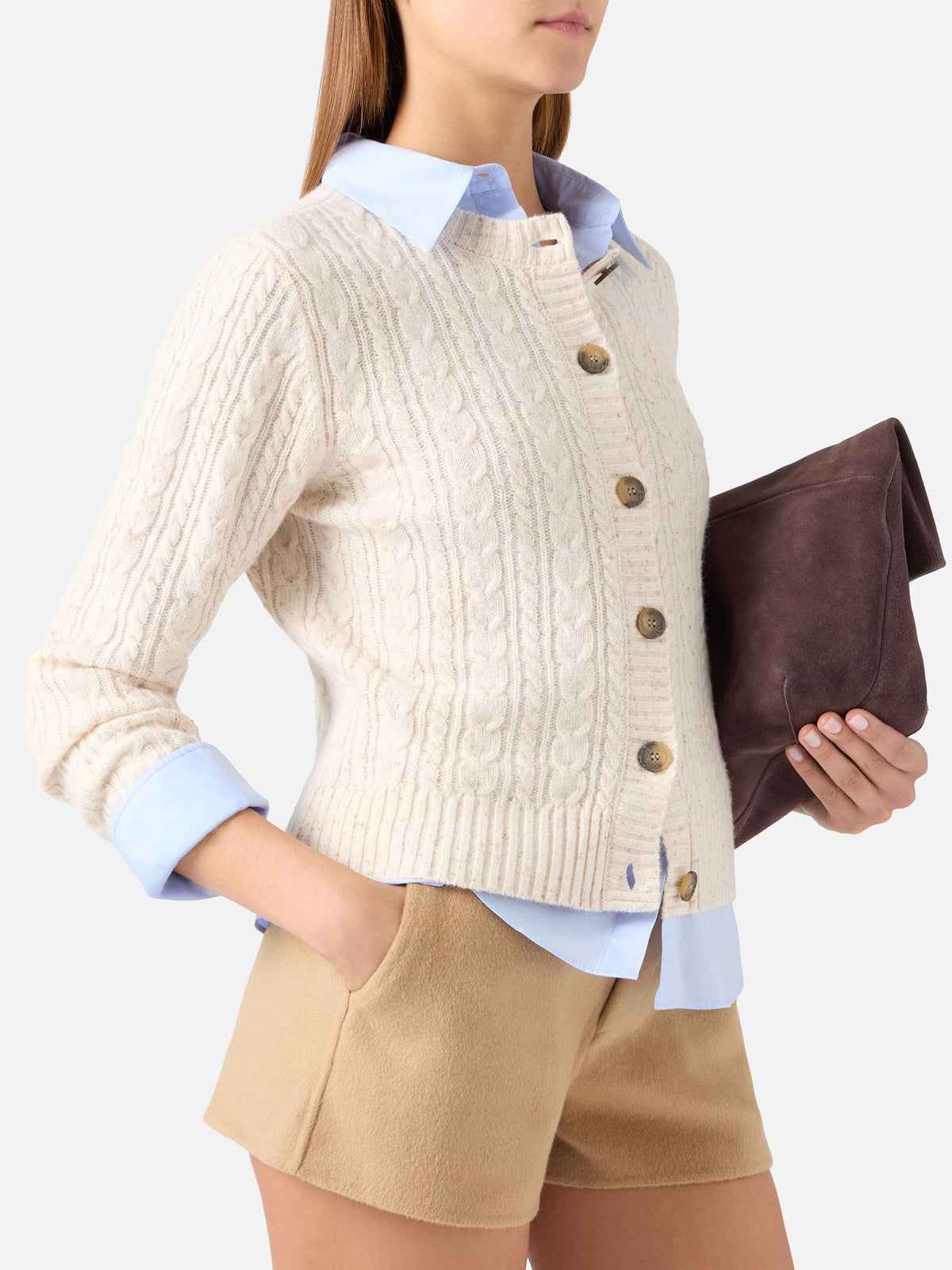 Cardigan Grain Ursule aus Donegal-Wollmischung mit Zopfmuster 