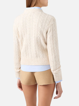 Cardigan Grain Ursule aus Donegal-Wollmischung mit Zopfmuster 