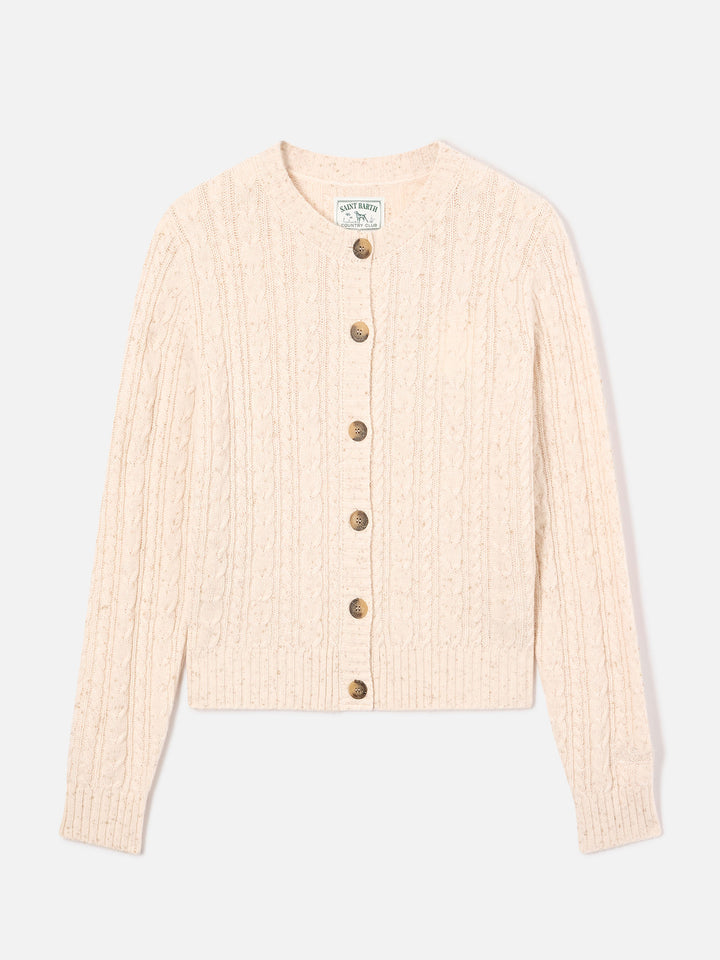 Grain Ursule Donegal wool blend cardigan with cable stitch