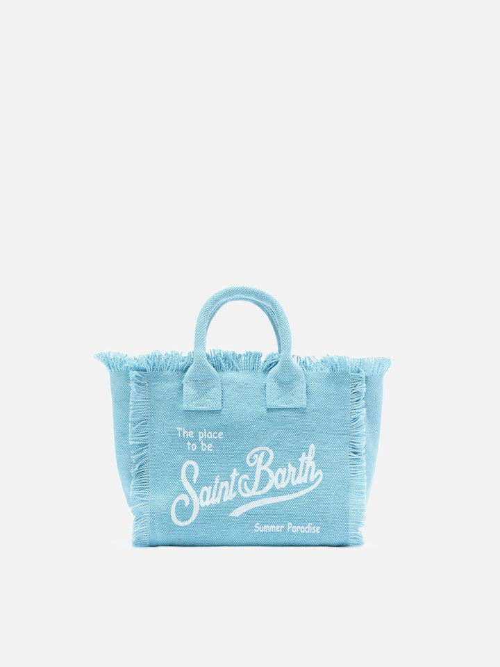 Mini bolso Vanity de lona en color liso azul claro 