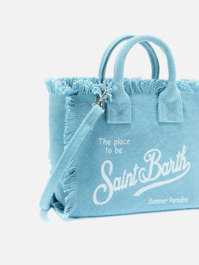Mini bolso Vanity de lona en color liso azul claro 
