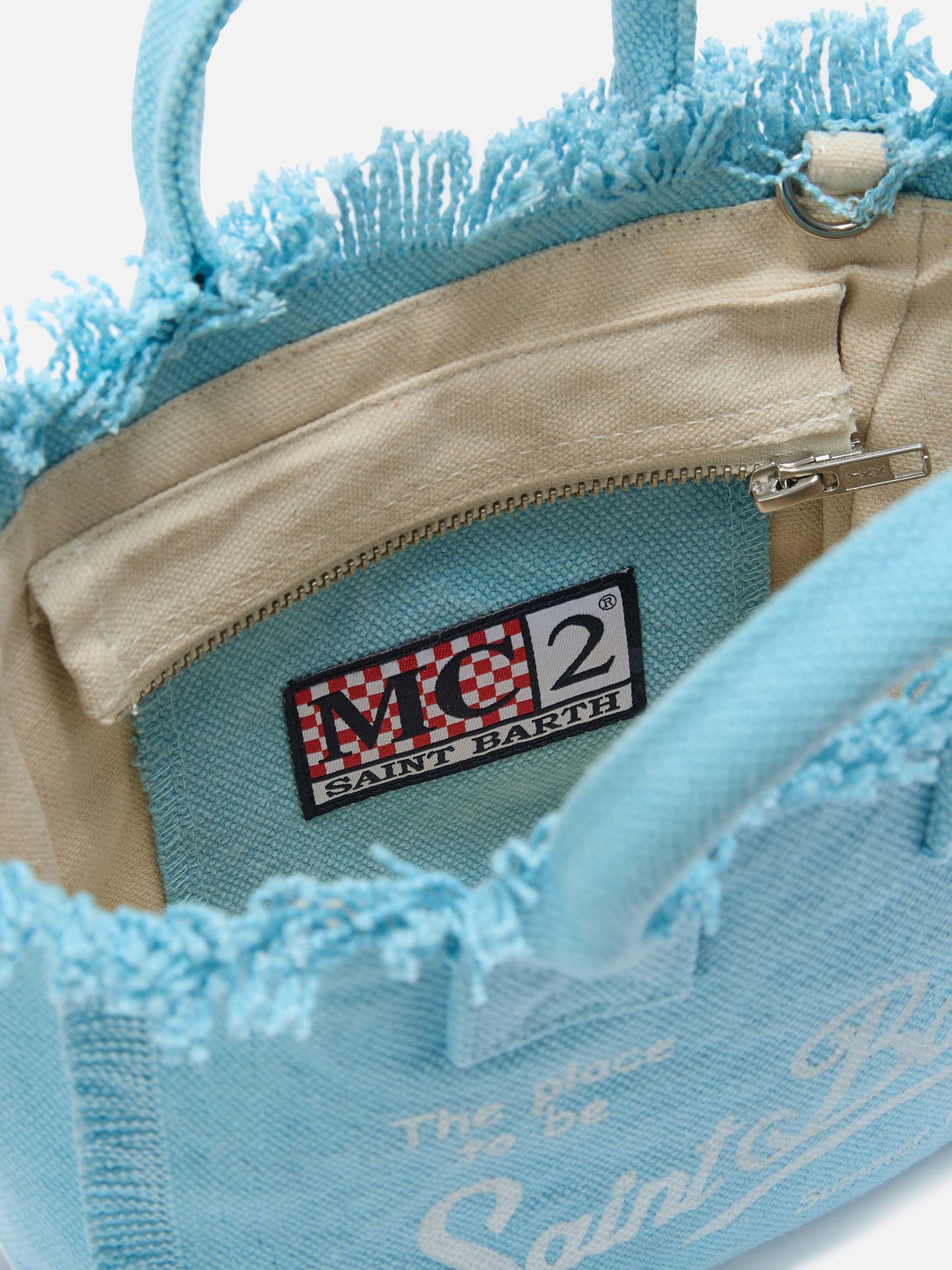 Mini bolso Vanity de lona en color liso azul claro 