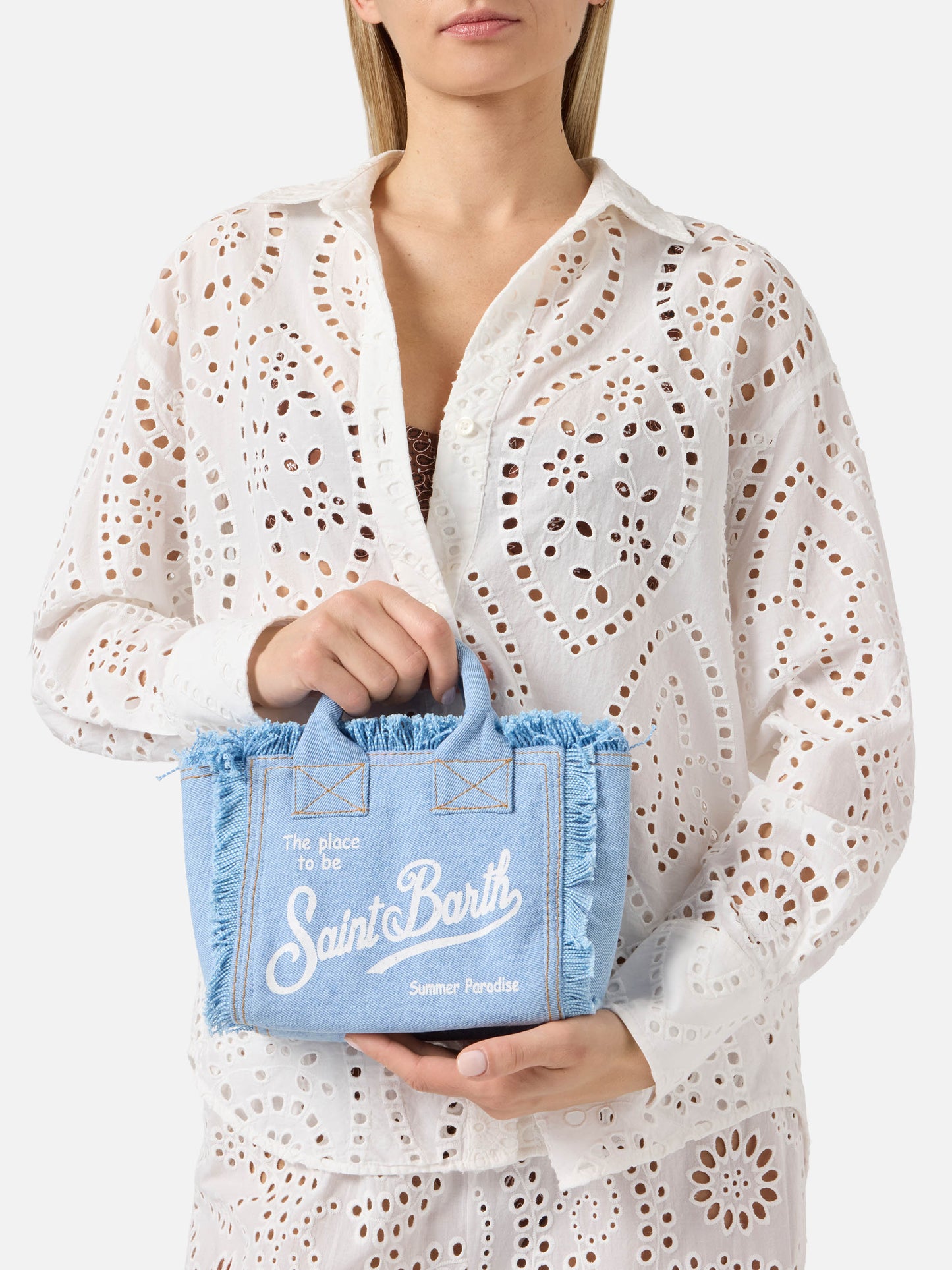 Mini bag Vanity en denim de lavado claro 